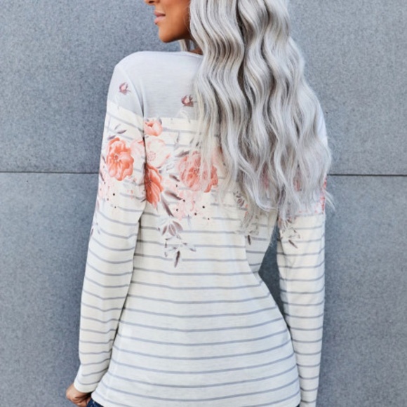 Apricot floral and gray crew neck l/s jersey - Picture 3 of 7